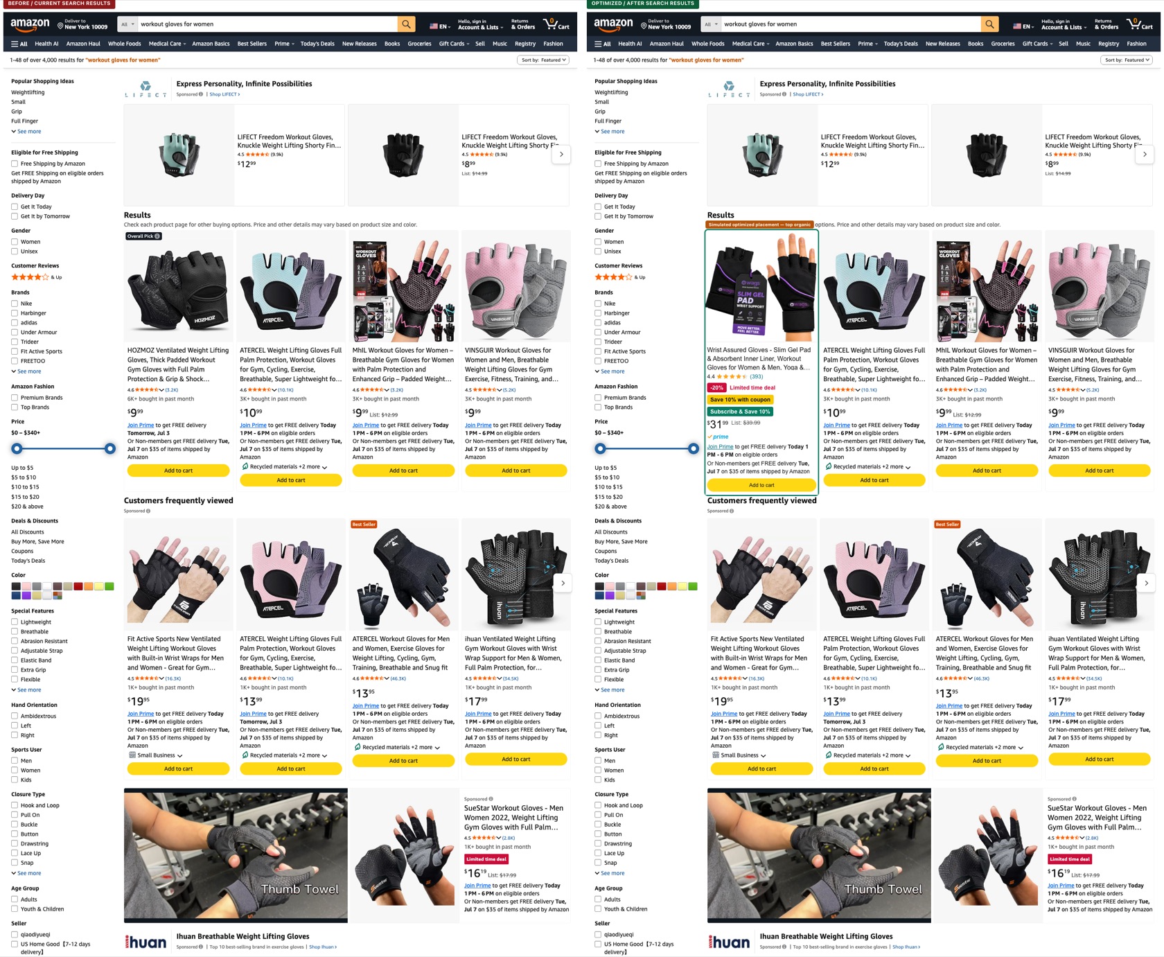 Real Amazon search results before and after optimization